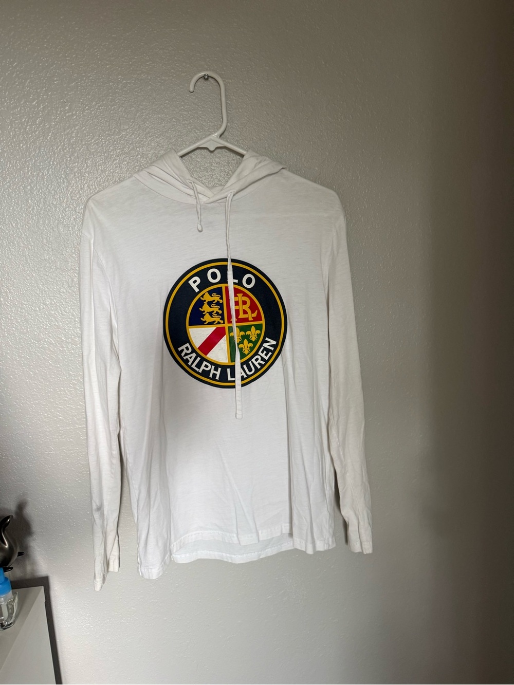 Polo by Ralph Lauren White Long-Sleeve Hooded Tee with Multicolor Crest